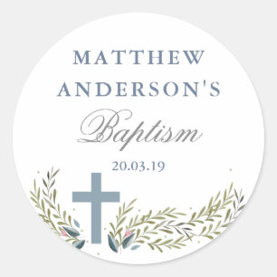 Blue Floral Baptism Sticker Tags