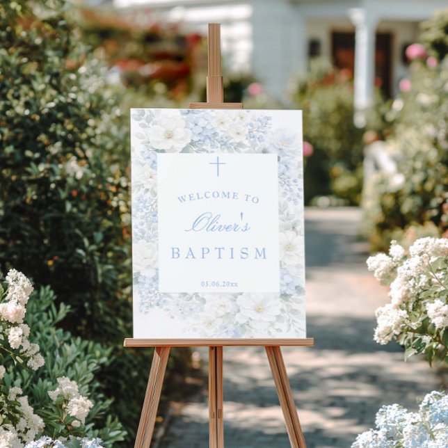 Blue Floral Baptism Welcome Foam Board (Creator Uploaded)