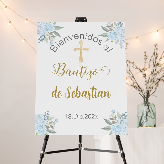 Blue floral Baptism Welcome sign (In Situ (Stand))