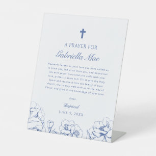 Blue Floral Baptized Prayer Pedestal Sign