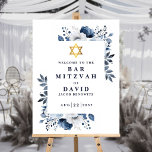Blue Floral Bar Mitzvah Bat Mitzvah Welcome Sign<br><div class="desc">This modern,  elegant navy blue floral bar/bat mitzvah welcome sign can be personalized with your information in modern typography. Designed by Thisisnotme©</div>