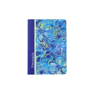 Blue Floral Batik Passport Holder