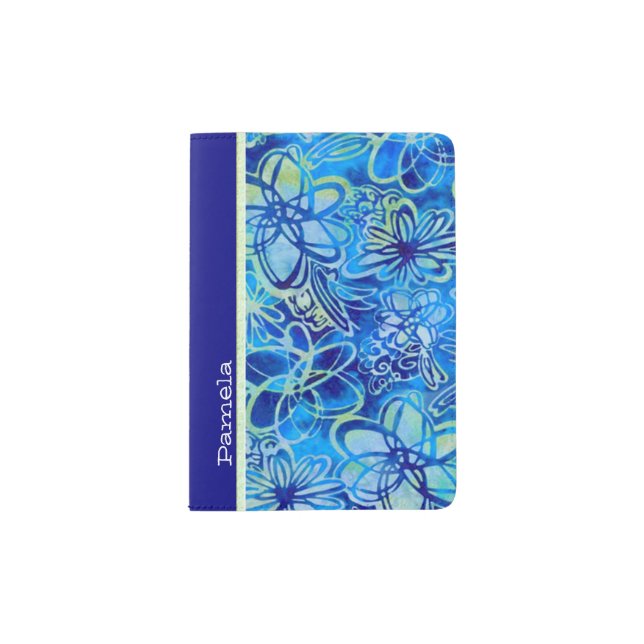 Blue Floral Batik Passport Holder (Front)