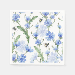 Blue Floral Bee Paper Napkins