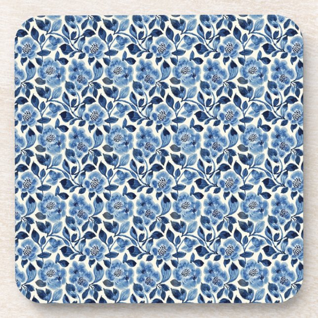 Blue Floral  Beverage Coaster (Front)