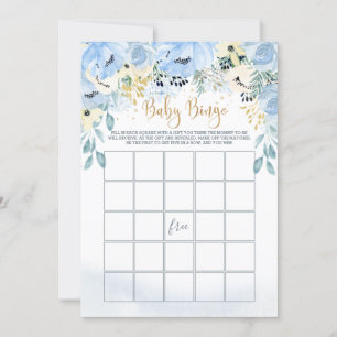 Blue Floral Bingo/Guess Who Baby Shower games Invitation