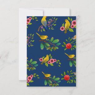 Blue Floral Bird Print Thank You Card