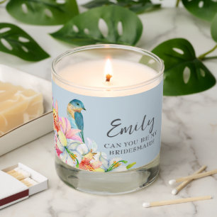 Blue floral bird watercolor oriental bridesmaid scented candle