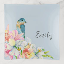 Blue floral bird watercolor oriental bridesmaid