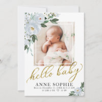 Blue Floral Birth Announcement & Thank You Card