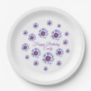 Blue Floral Birthday Party Paper Plates