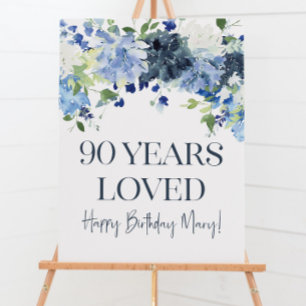 Blue Floral Birthday Party Sign Birthday Party Wel