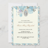 Blue Floral Birthday Religious Rosary Invitation