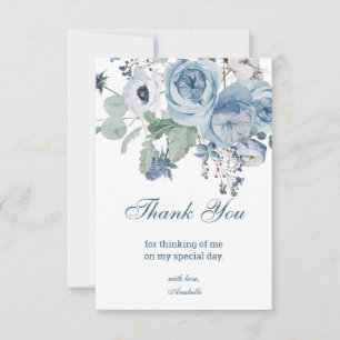 Blue Floral Birthday Thank You Card