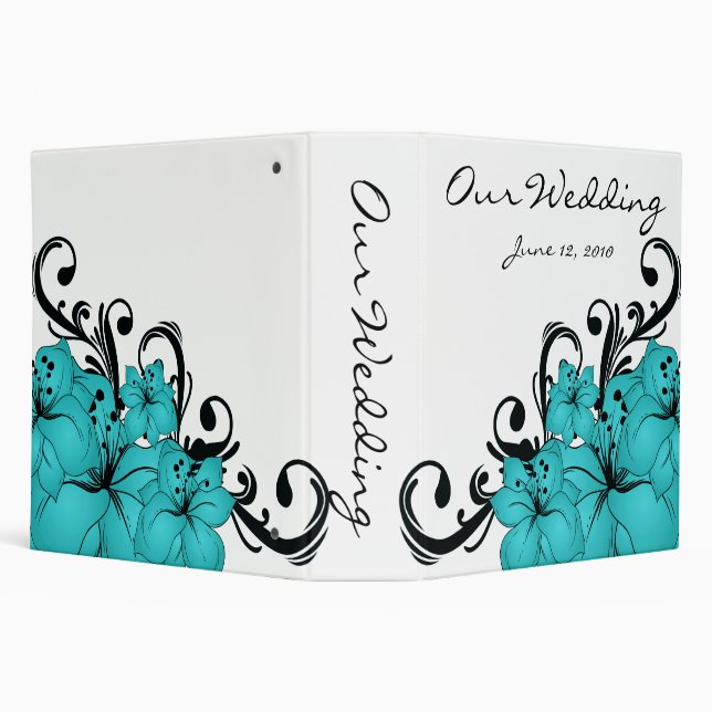 Blue Floral Black Scroll 3 Ring Binder (Background)