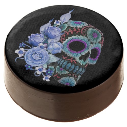 Blue Floral Black Sugar Skull Day Of The Dead Chocolate Covered Oreo