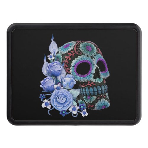 Blue Floral Black Sugar Skull Day Of The Dead Hitch Cover