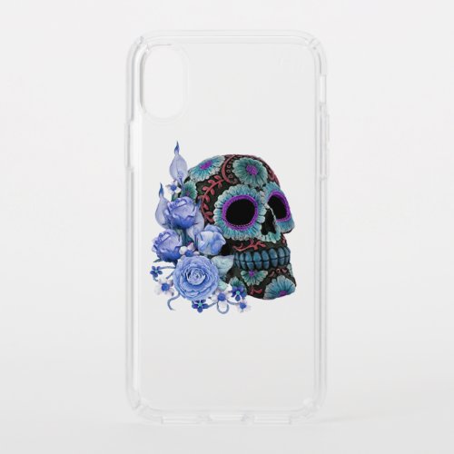 Blue Floral Black Sugar Skull Day Of The Dead Speck iPhone X Case