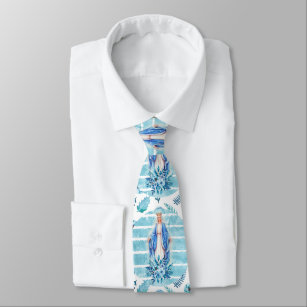 Blue floral Blessed Virgin Mary Our Lady of Grace Neck Tie