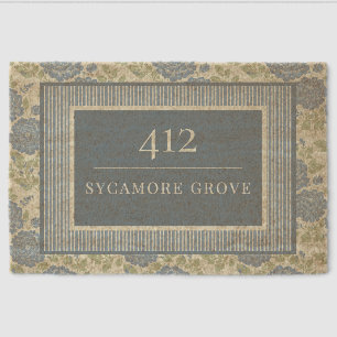 Blue Floral Block Print Stripe Layered Fiber Doormat