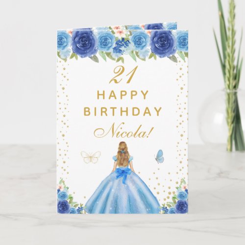 Blue Floral Blonde Hair Girl Birthday
