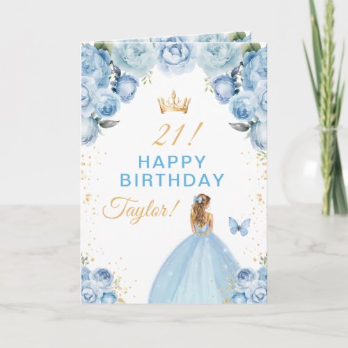 Blue Floral Blonde Hair Girl Happy Birthday