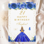 Blue Floral Blonde Hair Girl Happy Birthday Card<br><div class="desc">This elegant and glamorous birthday card can be personalized with a name or title such as daughter, granddaughter, niece, friend etc. The design features a beautiful princess with blonde hair and fair skin in a royal blue ball gown. The text combines handwritten script and modern sans serif fonts for a...</div>