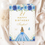 Blue Floral Blonde Hair Girl Happy Birthday Card<br><div class="desc">This elegant and glamorous birthday card can be personalized with a name or title such as daughter, granddaughter, niece, friend etc. The design features a beautiful princess with blonde hair and fair skin in a blue ball gown. The text combines handwritten script and modern sans serif fonts for a classy...</div>