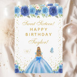 Blue Floral Blonde Hair Girl Sweet Sixteen Card<br><div class="desc">This elegant and glamorous sweet sixteen birthday card can be personalized with a name or title such as daughter, granddaughter, niece, friend etc. The design features a beautiful princess with blonde hair and fair skin in a blue ball gown. The text combines handwritten script and modern sans serif fonts for...</div>