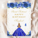 Blue Floral Blonde Hair Girl Sweet Sixteen Card<br><div class="desc">This elegant and glamorous sweet sixteen birthday card can be personalized with a name or title such as daughter, granddaughter, niece, friend etc. The design features a beautiful princess with blonde hair and fair skin in a royal blue ball gown. The text combines handwritten script and modern sans serif fonts...</div>