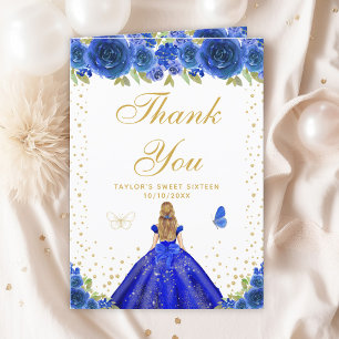 Blue Floral Blonde Hair Girl Sweet Sixteen Thank You Card