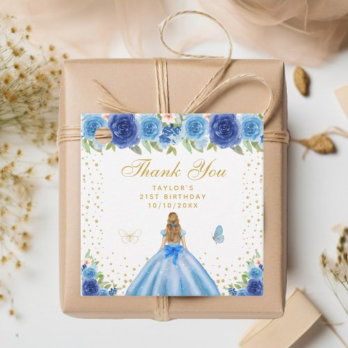 Blue Floral Blonde Hair Princess Birthday Party Favor Tags