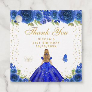 Blue Floral Blonde Hair Princess Birthday Party Favor Tags