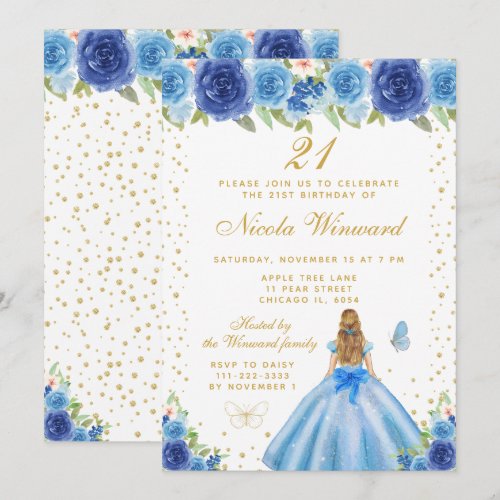 Blue Floral Blonde Hair Princess Birthday Party