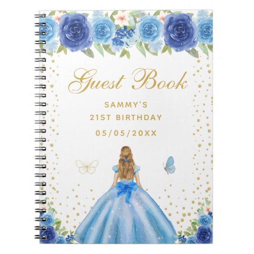Blue Floral Blonde Hair Princess Guest Book