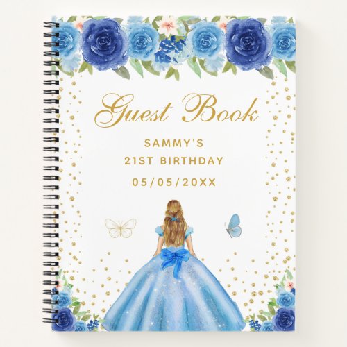 Blue Floral Blonde Hair Princess Guest Book