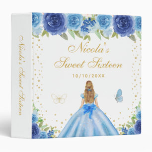 Blue Floral Blonde Hair Princess Sweet Sixteen 3 Ring Binder