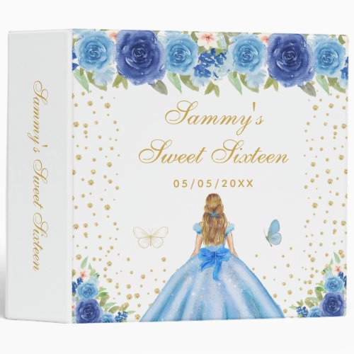 Blue Floral Blonde Hair Princess Sweet Sixteen 3 Ring Binder