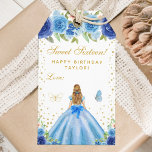 Blue Floral Blonde Hair Princess Sweet Sixteen Gift Tags<br><div class="desc">This elegant and glamorous sweet sixteen birthday gift tag can be personalized with a name. The design features a beautiful princess with blonde hair and fair skin in a blue ball gown. The text combines handwritten script and modern sans serif fonts for a classy and sophisticated look. The floral arrangements,...</div>