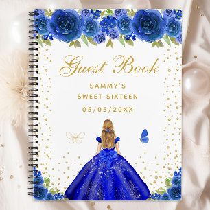 Blue Floral Blonde Hair Princess Sweet Sixteen Notebook