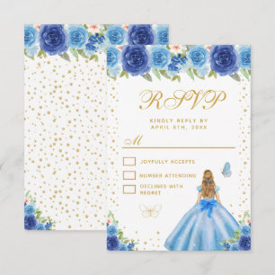 Blue Floral Blonde Hair Princess Sweet Sixteen RSVP Card