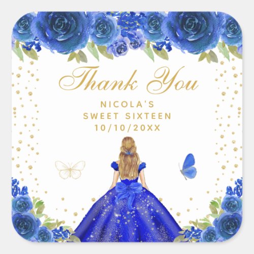 Blue Floral Blonde Hair Princess Sweet Sixteen Square Sticker