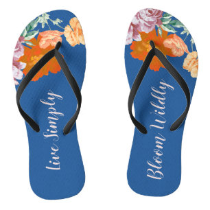 Blue Floral Bloom Widely Inspiring Quote Flip Flops