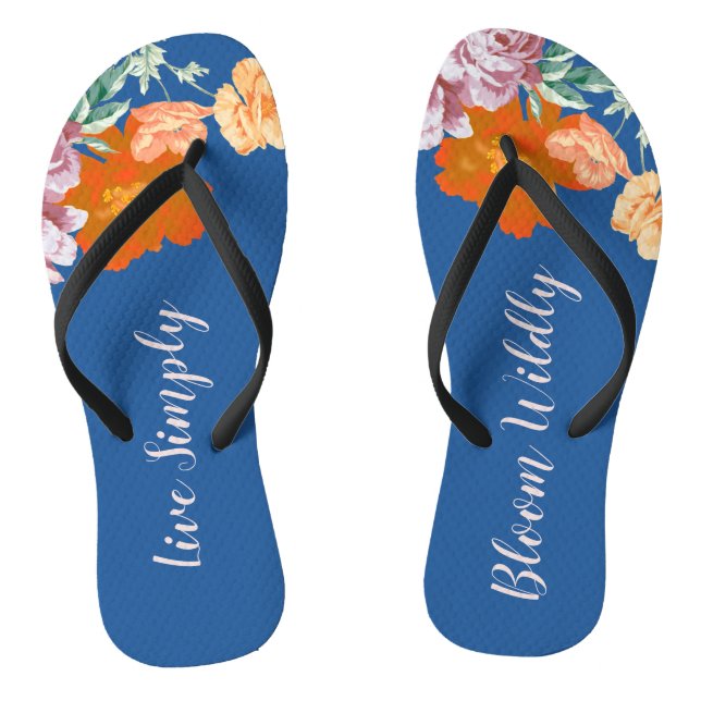Blue Floral Bloom Widely Inspiring Quote Flip Flops (Footbed)