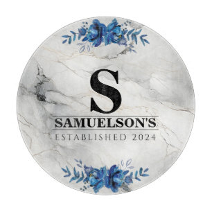 Blue Floral Blossom Beauty Marble Cutting Board