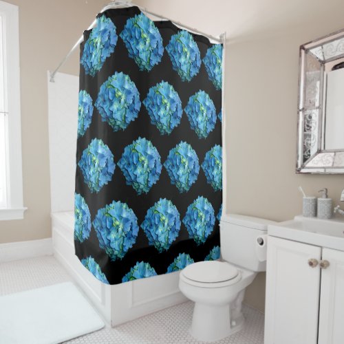 Blue floral blue flowers blue Hydrangea Shower Curtain