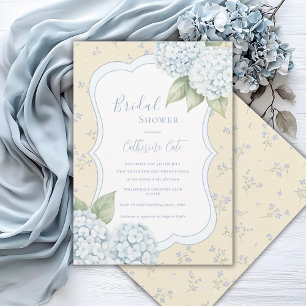 Blue Floral Blue Hydrangea Yellow Bridal Shower  Invitation