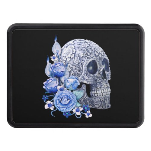 Blue Floral Blue Sugar Skull Day Of The Dead Hitch Cover