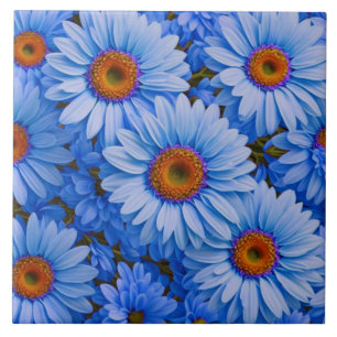 Blue floral blue sunflowers blue daisies pattern ceramic tile