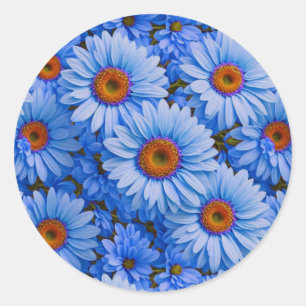Blue floral blue sunflowers blue daisies pattern classic round sticker